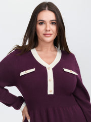 Supersoft Color Contrast A-Line Midi Sweater Dress