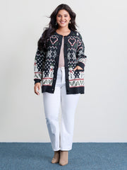 Snowman Holiday Jacquard Pockets Knit Cardigan