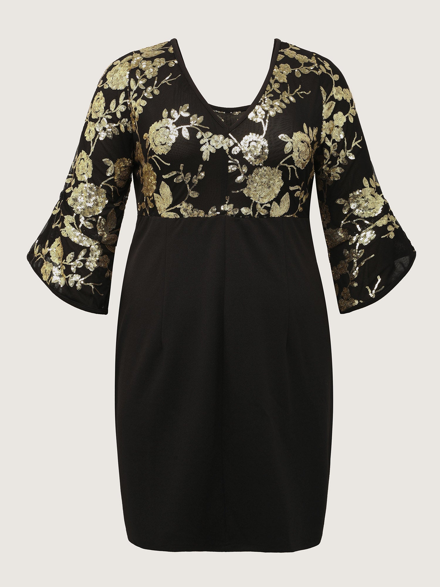 Sequin Floral Cut-Out Drapey Knee-Length Dress