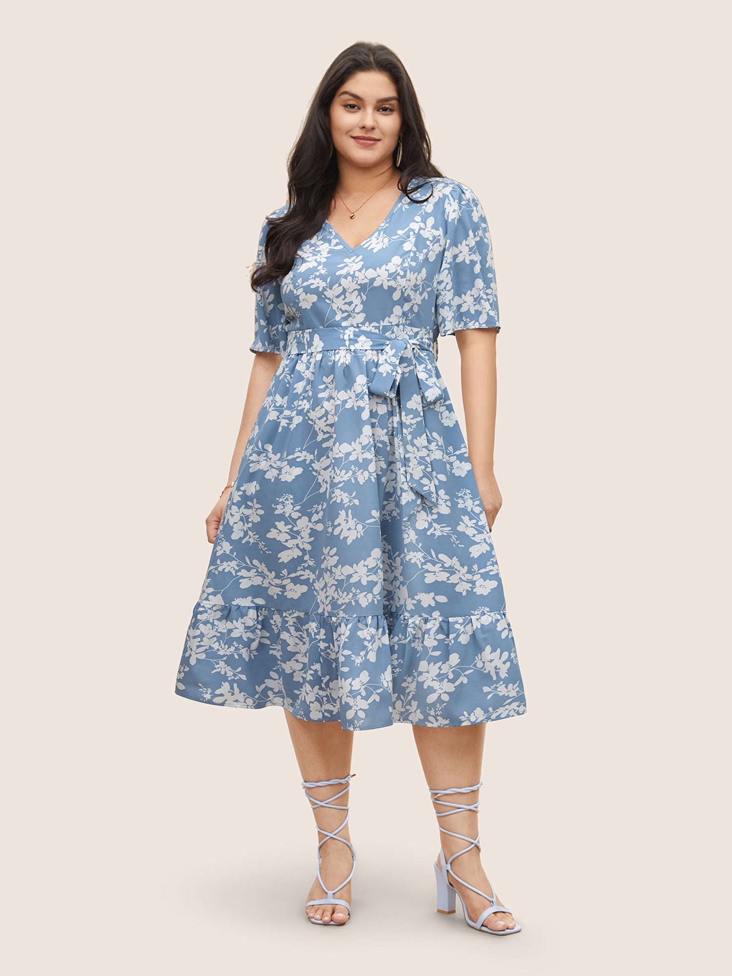 Silhouette Floral Print Patchwork Elastic Waist Dress