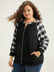 Plaid Patchwork Pocket Zipper Fly Jacket
