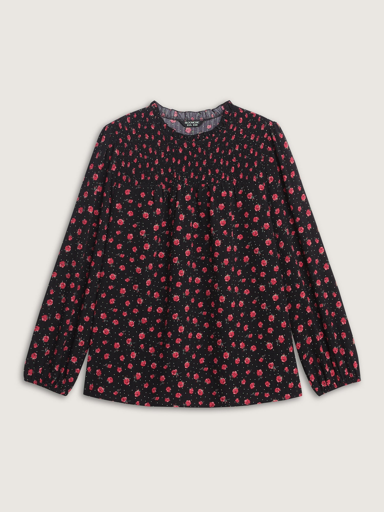Shirred Ruffled Collar Floral Blouse