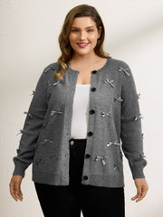 3D Bowknot Round Neck Knit Cardigan