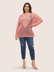 Solid Heart Cut Out See Through Pullover