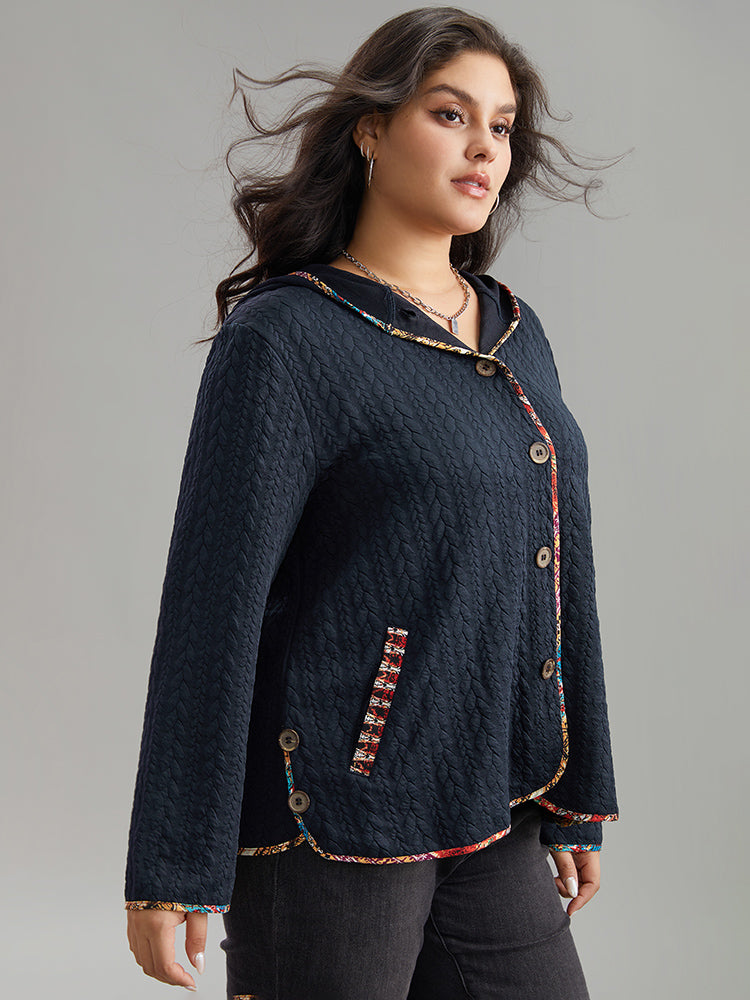 Texture Pocket Patchwork Button Detail Jacket