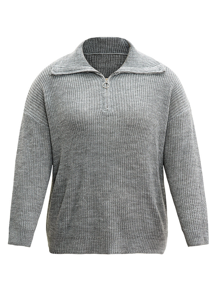 Solid Knit O Ring Half Zip Pullover