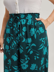 Silhouette Floral Print Drawstring Wide-Leg Pants