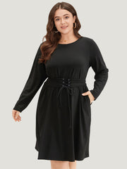 Solid Pocket Drawstring Ties Dress