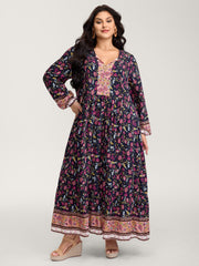 Floral Print Pockets Adjustable Neckline Maxi Dress