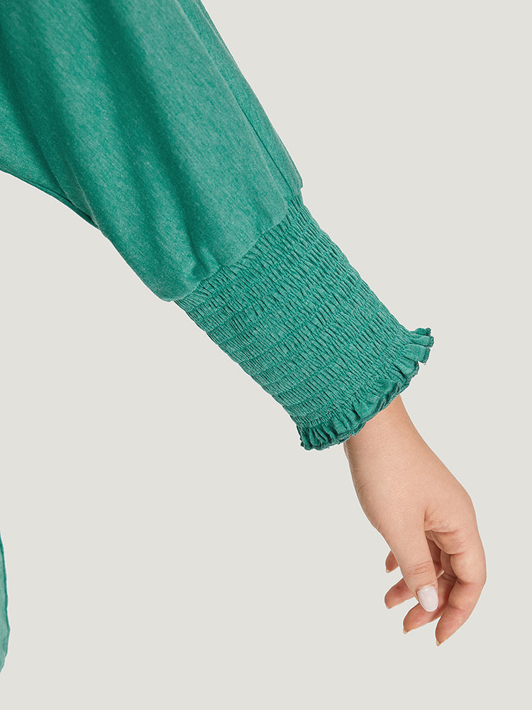 Solid Heather Shirred Batwing Sleeve T-shirt