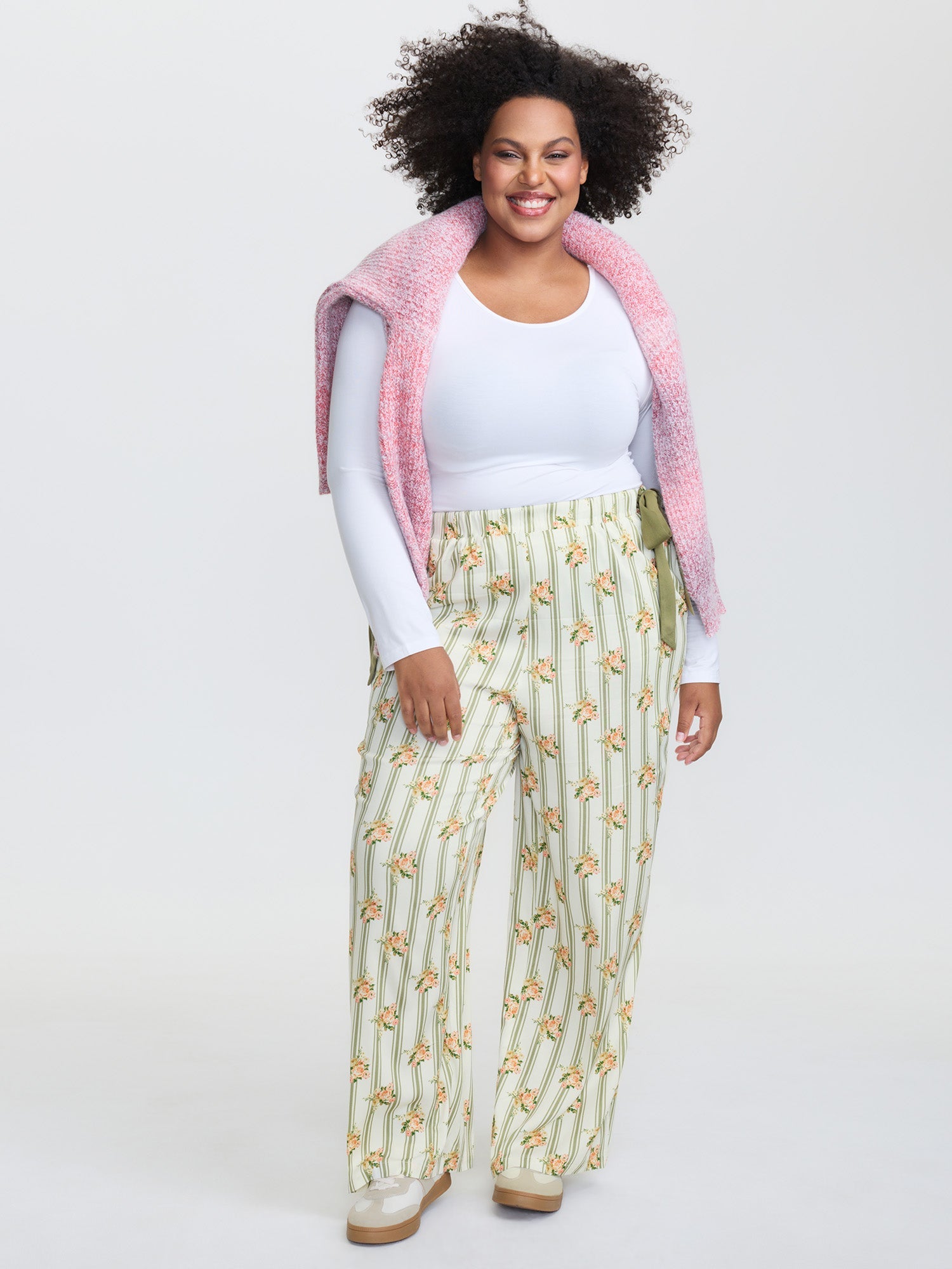 Supersoft Stripe Ribbon-Tie Sleep Bottoms