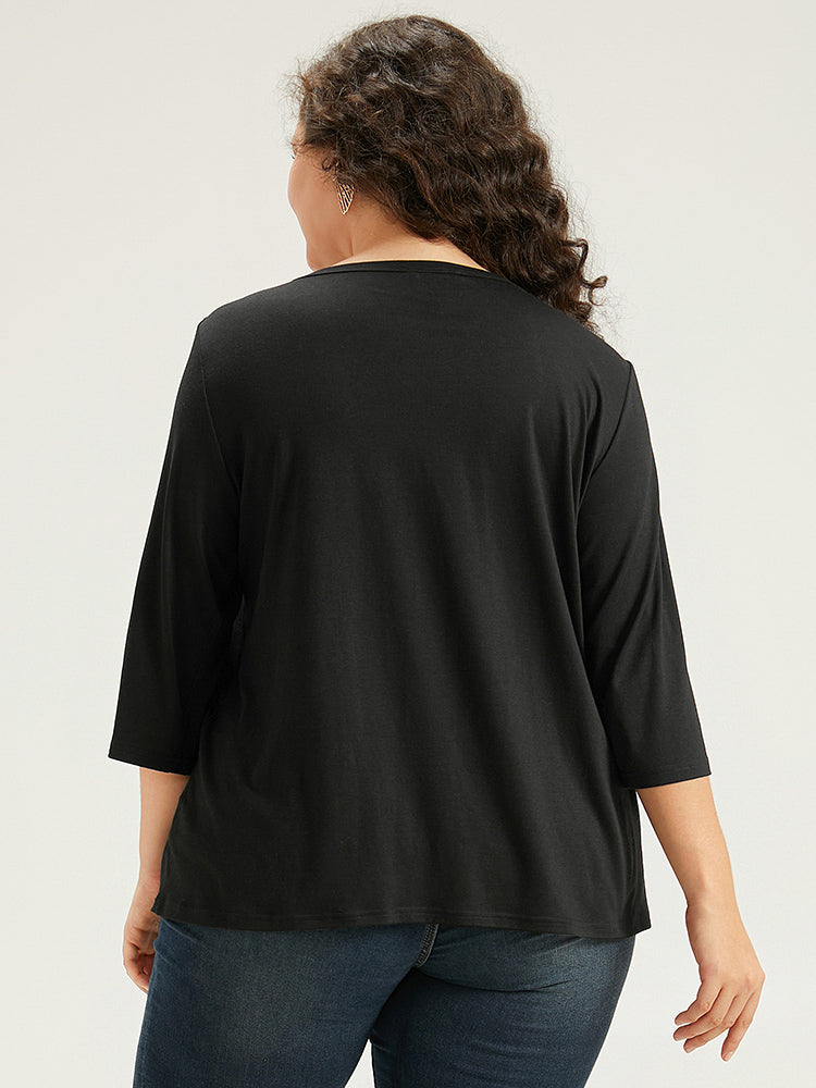 Solid Crisscross Neck Cut Out T-shirt