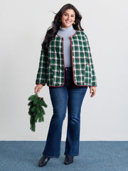 Checkered Pattern Button Quilted Jacket