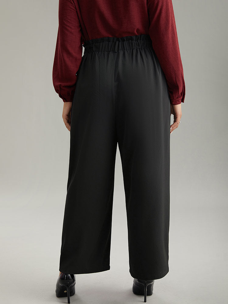 Static-Free Solid Glitter Buckle Detail Belted Pants