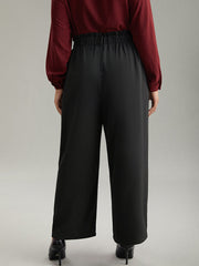Static-Free Solid Glitter Buckle Detail Belted Pants