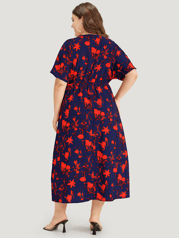 Silhouette Floral Print Surplice Neck Elastic Waist Dress