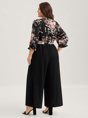 Floral Contrast Belted Wide-Leg Jumpsuit
