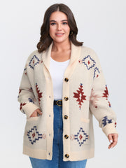 Boho Jacquard Print Pocket Knit Cardigan