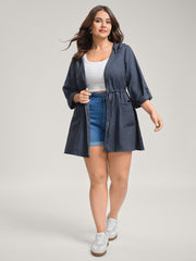 Adjustable Waist-Tie Pockets Hooded Jacket