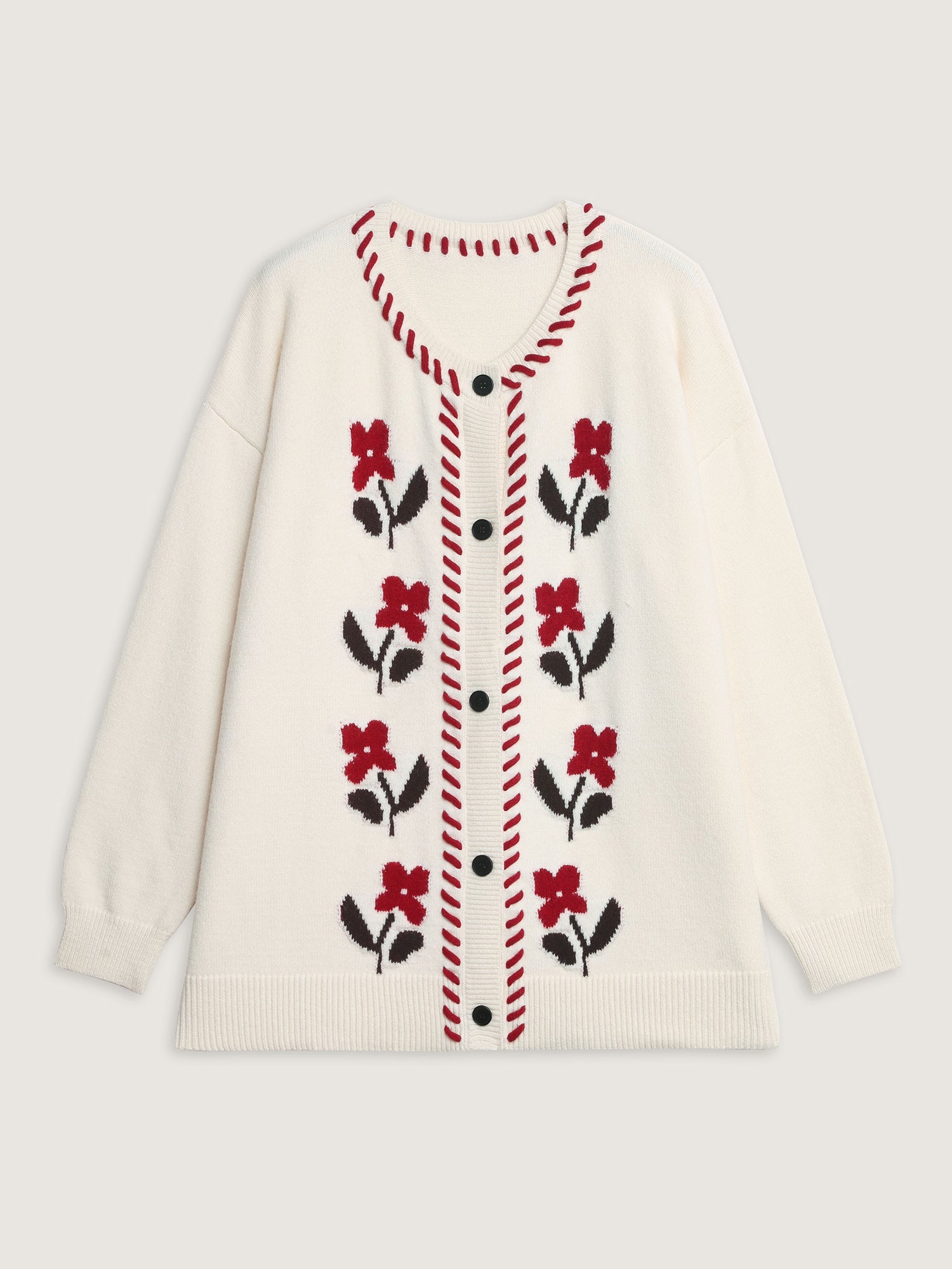 Floral Handmade Stitches Jacquard Knit Cardigan