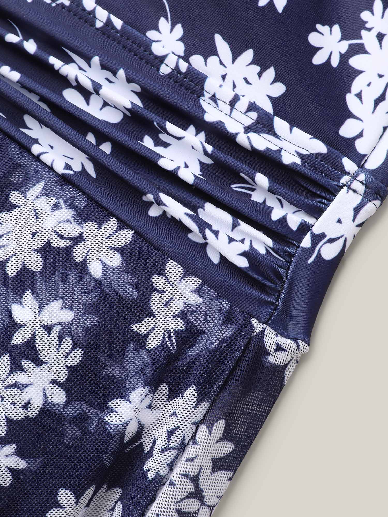 Floral Print Mesh Fit Flare Swim Dress