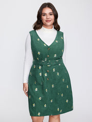 Floral Embroidered Belted Waist Midi Dress