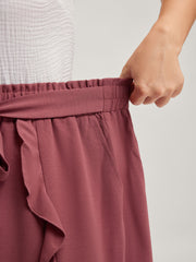 Ruffled Hem Waist-Tie Wide-Leg Pants