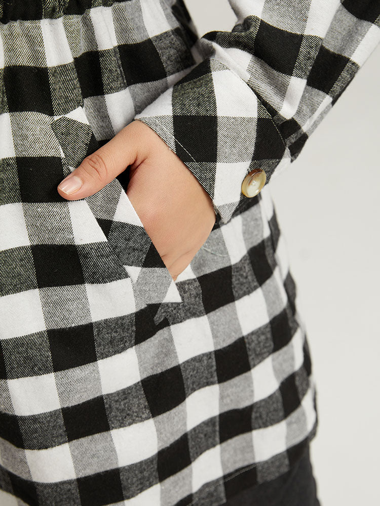 Halloween Plaid Drawstring Pocket Button Through Coat