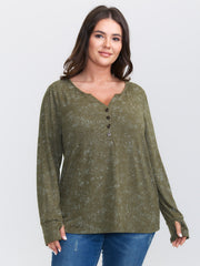 Snowflake Effect Button Detail T-Shirt