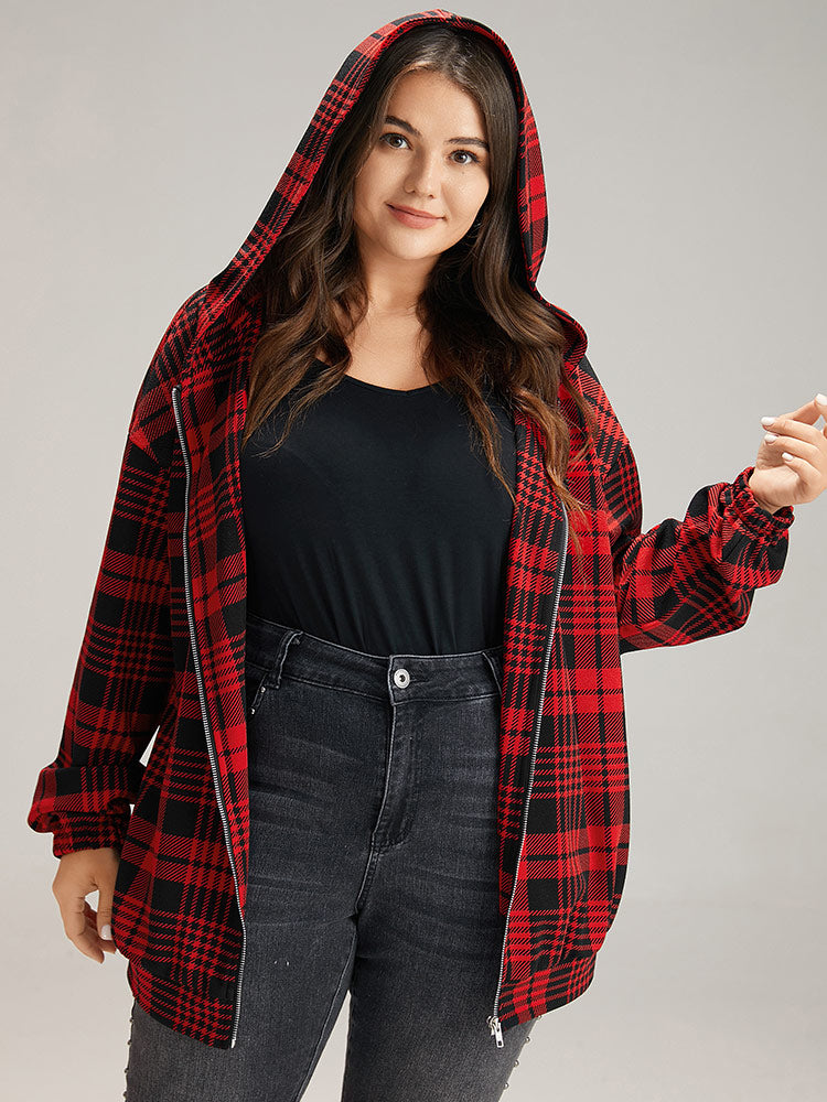 Plaid Zipper Hooded Jacket