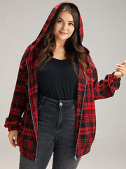 Plaid Zipper Hooded Jacket