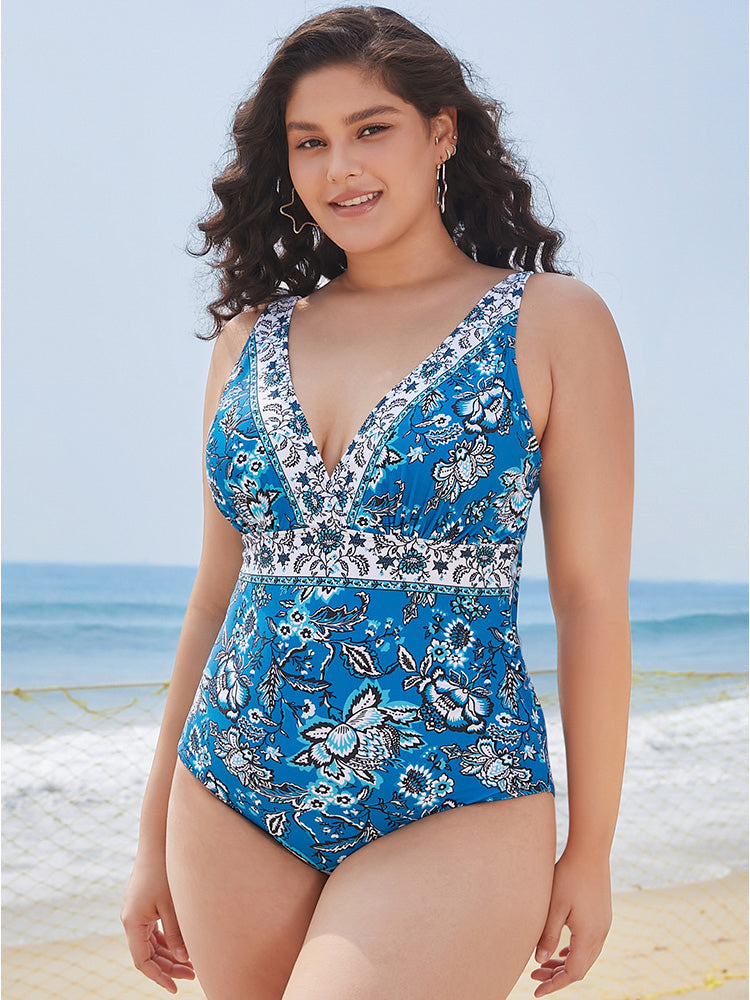 Bandana Print Sculpt Waist Adjustable Straps One Piece Swimsuit