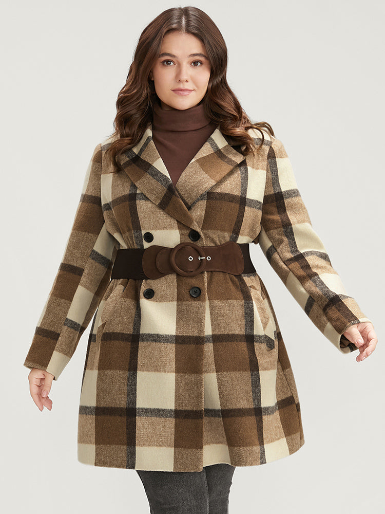 Plaid Suit Collar Double Breasted Pocket Blazer