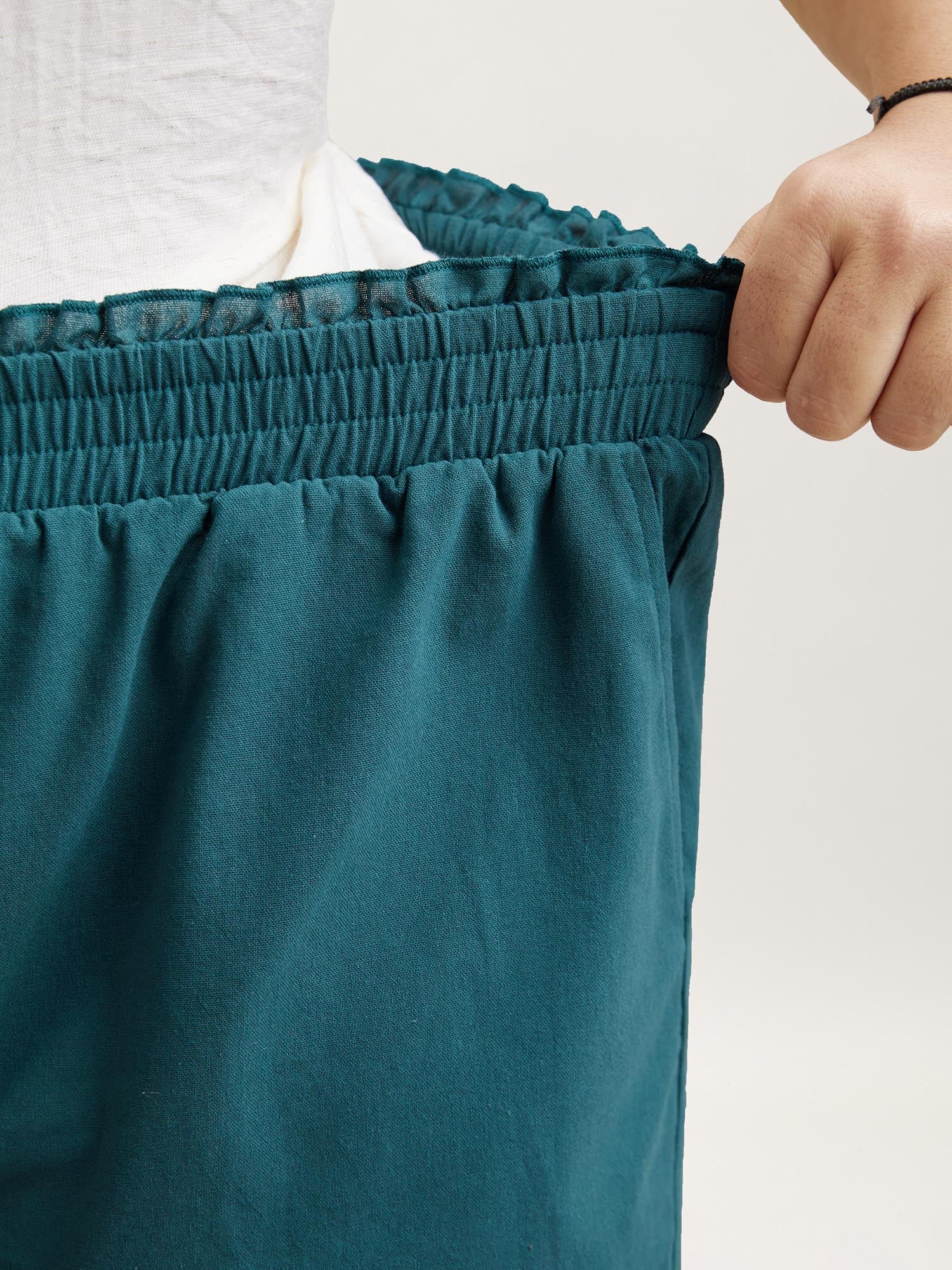 Smocked Waist Buckle Button Shorts