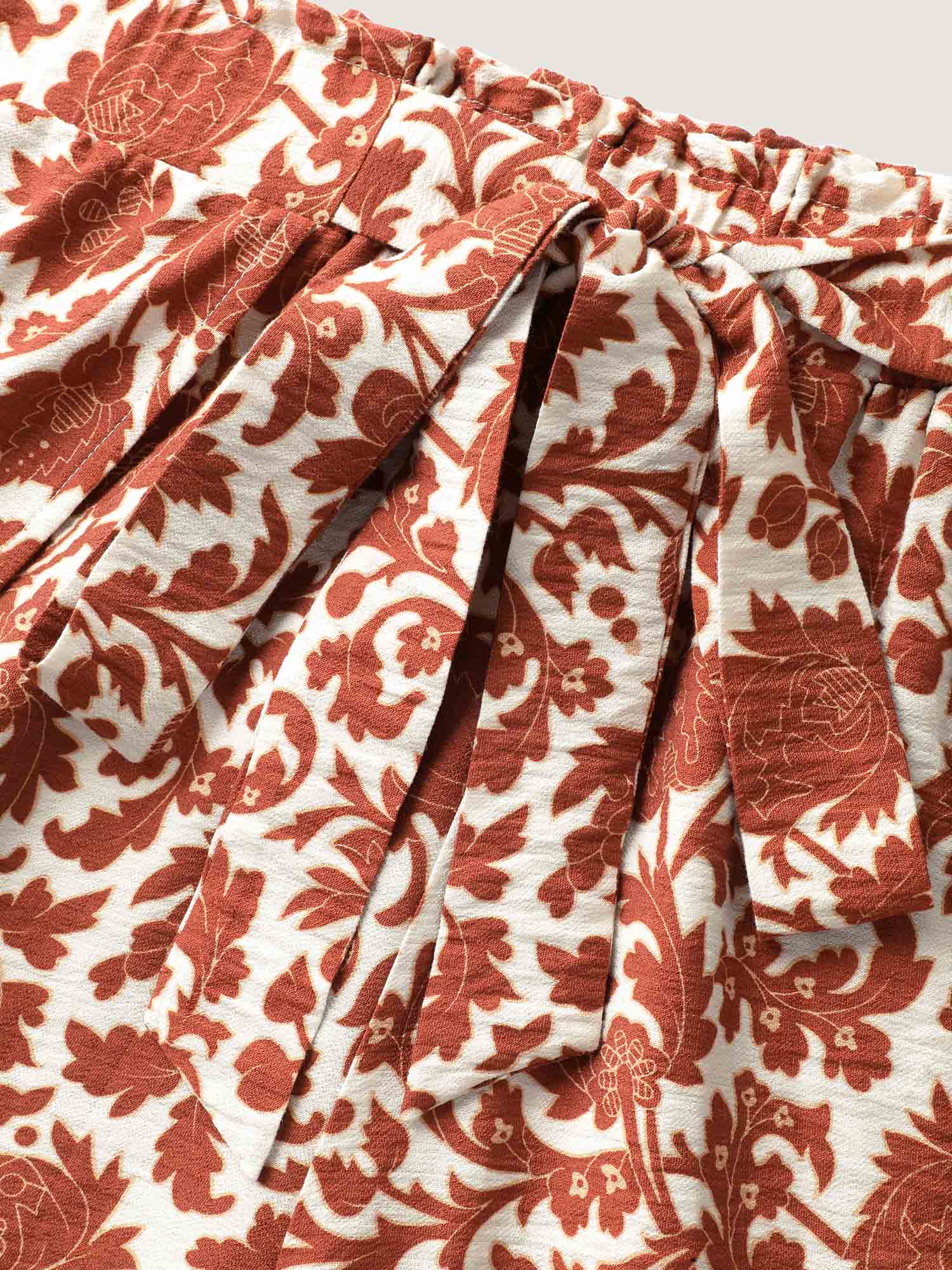 Boho Overlap Slit Belted Wide-Leg Pants