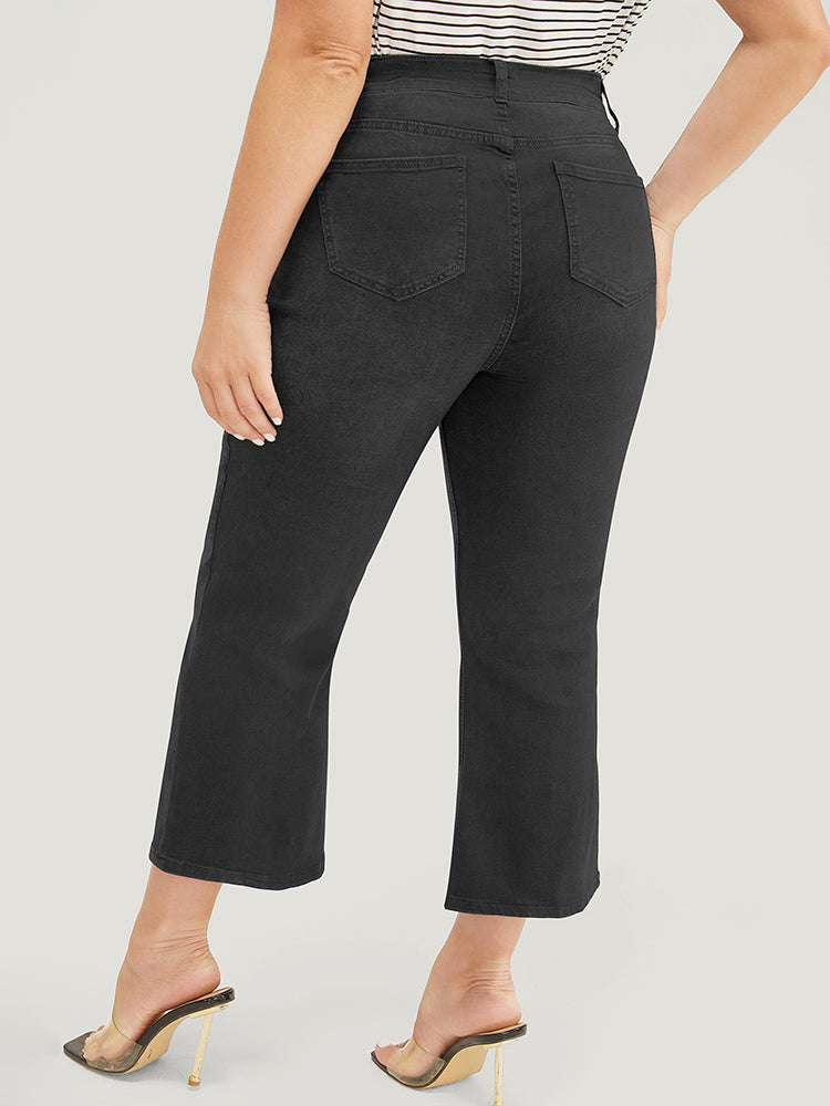 Bootcut Slightly Stretchy High Rise Black Wash Cropped Jeans