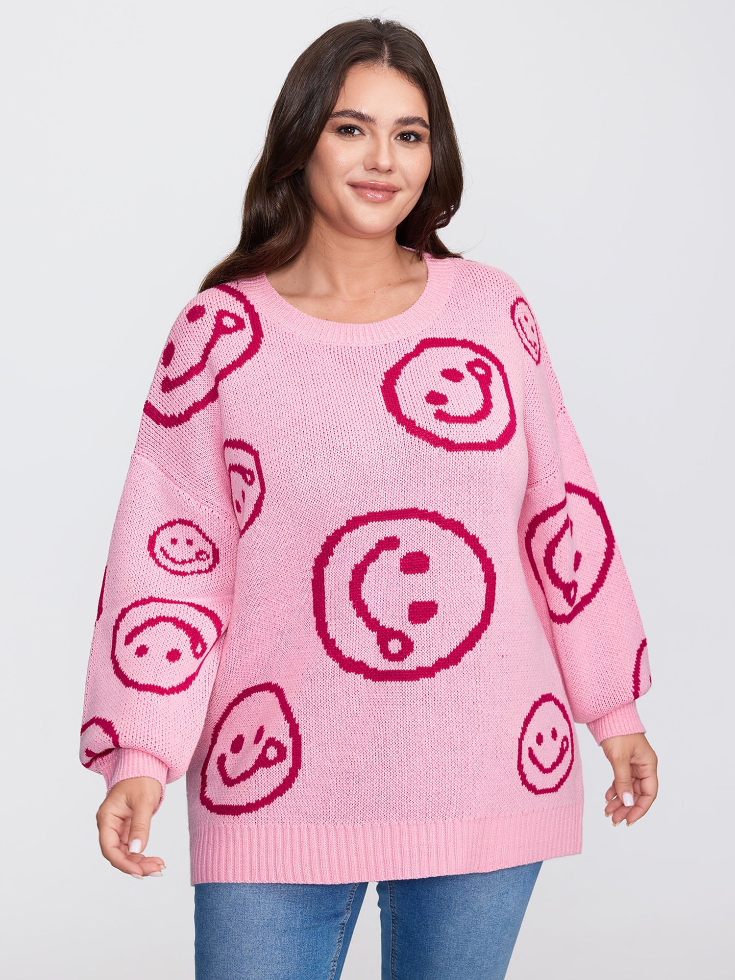 Smiley Pattern Jacquard Pullover