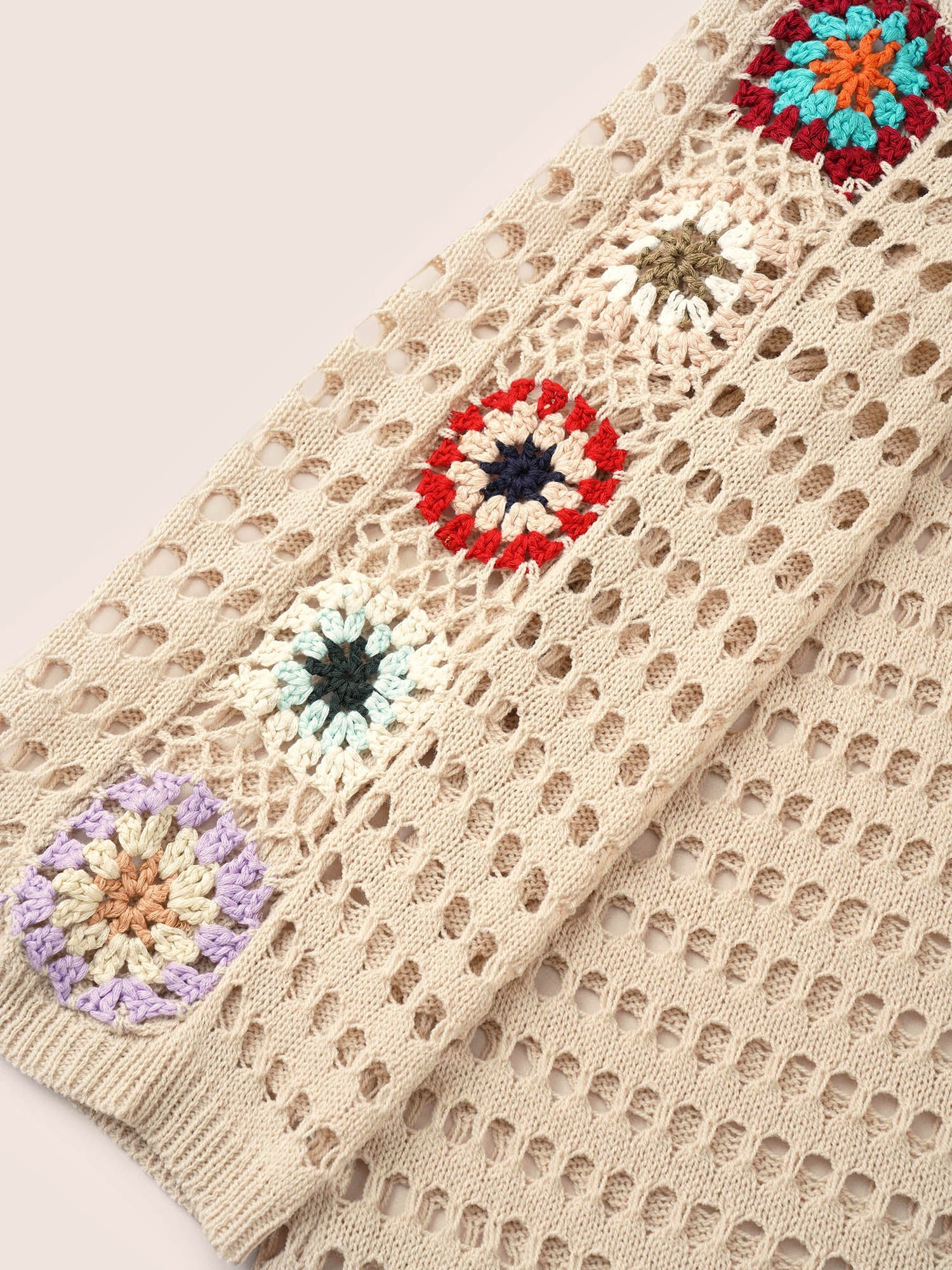 Floral Crochet Pointelle Knit Pullover