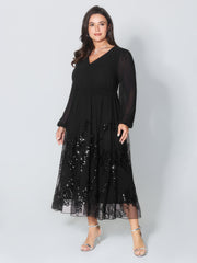 Sequin Mesh Asymmetrical Hem Maxi Dress