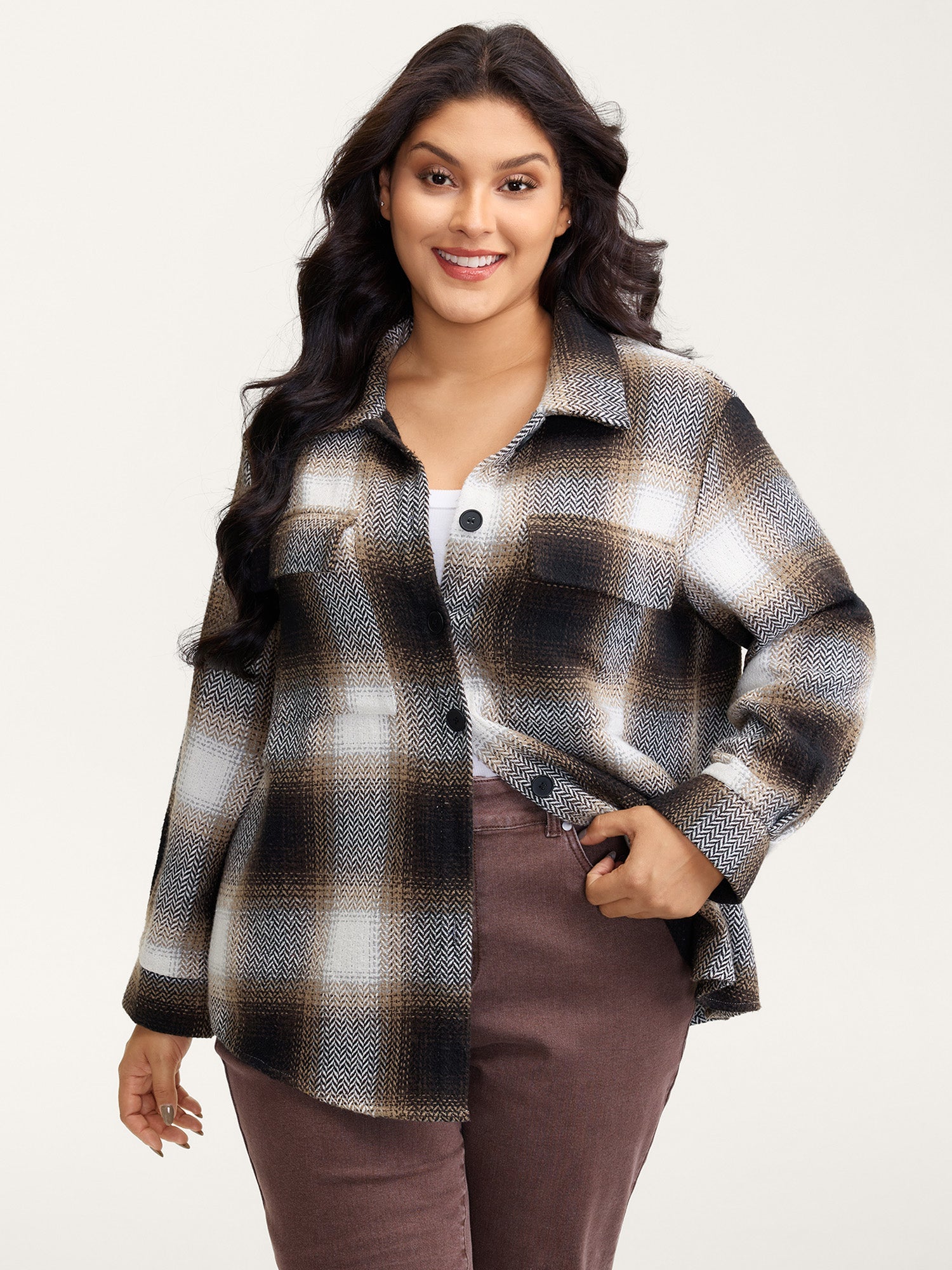 Plaid Print Button-Down Jacket