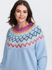 Fair-Isle Pattern Jacquard Round Neck Pullover
