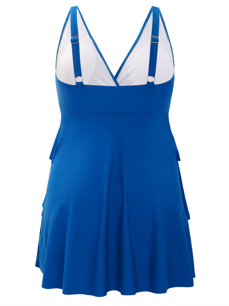 Adjustable Straps Wrap Sculpt Waist Ruffle Tiered Swim Dress