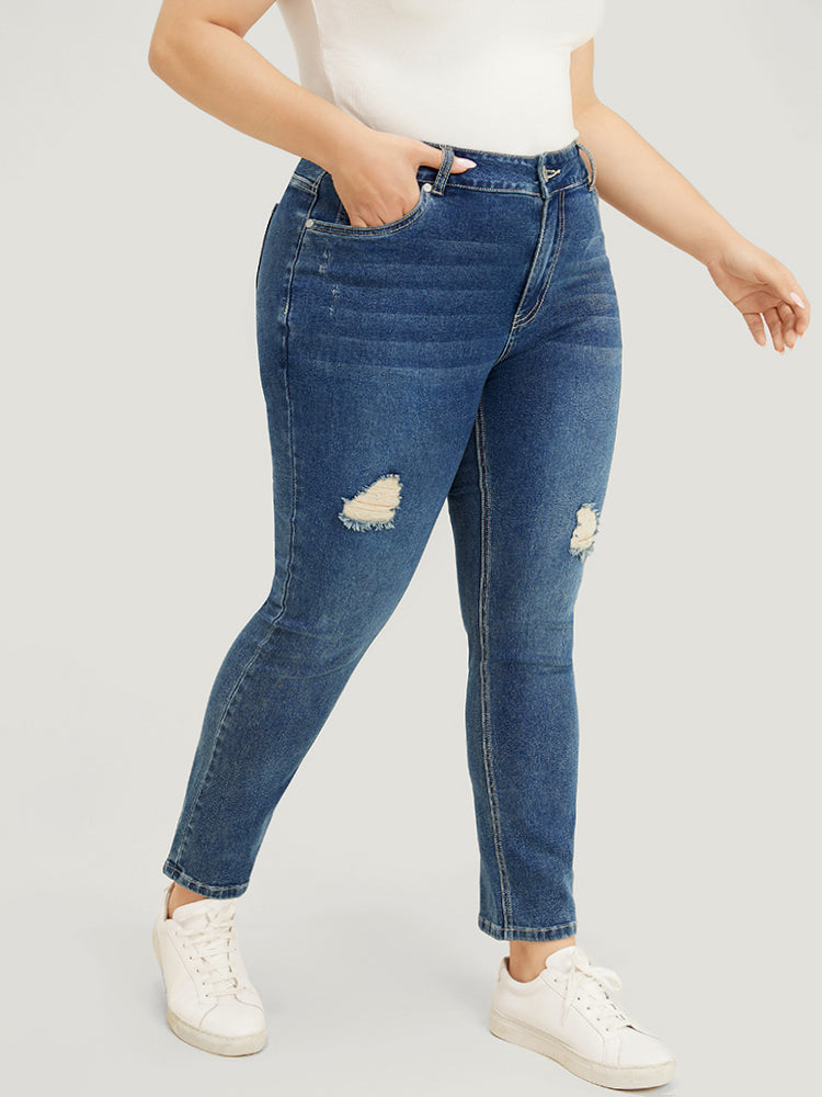 Straight Leg Very Stretchy High Rise Medium Wash Jeans