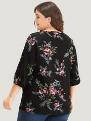 Floral Print Lace Up Lantern Sleeve Blouse