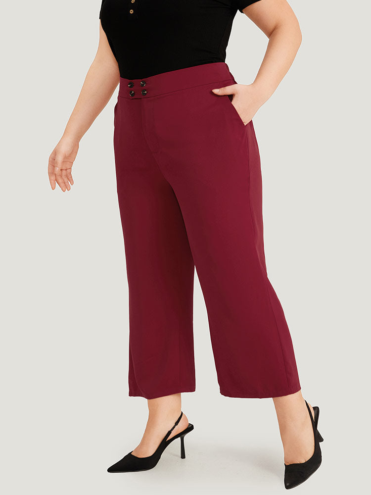 Solid Button Detail Slant Pocket High Rise Pants