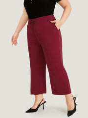 Solid Button Detail Slant Pocket High Rise Pants
