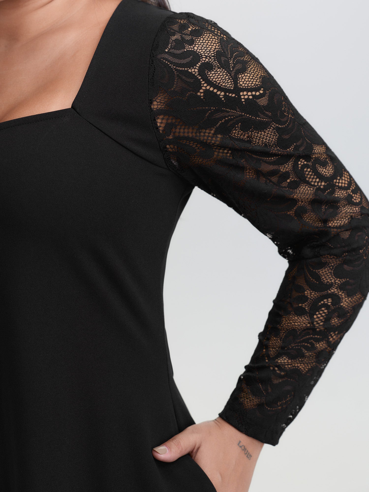 Sheer Floral Lace Fitted Midi Dress