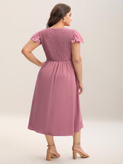 Flutter Sleeve Lace Stretchy Waist Midi Dress