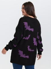 Bat Pattern Ribbed Neck Pullover