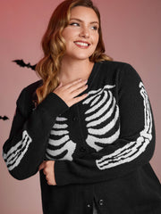 Skeleton Ribcage Print Button Knit Cardigan